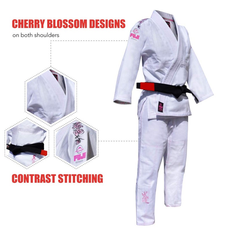FUJI All-Around Brazilian Style Jiu Jitsu Uniform, White (Pink Lettering), Size W3 - Image 5